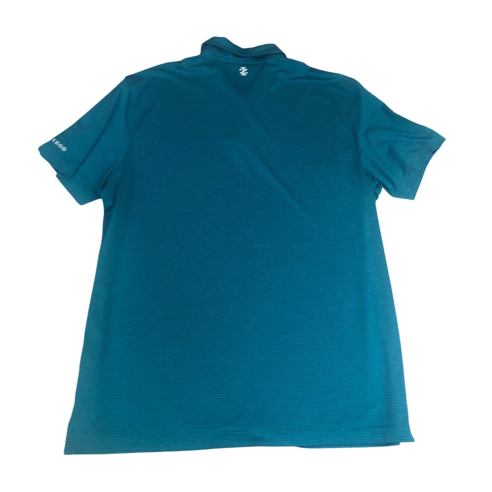 IZOD Golf Mens Performance Polo Shirt Teal Blue Micro Stripe Large Activewear - Picture 2 of 9